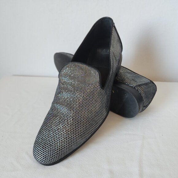 WALK LONDON Men's Leather Silver Glitter Casual Party Disco Loafers Slip-On - Picture 3 of 12